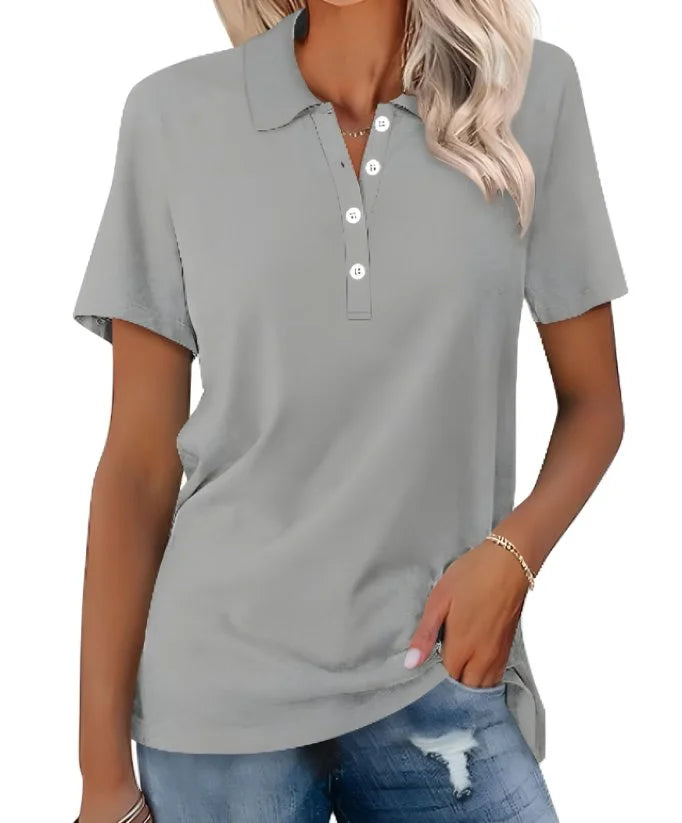 Women's versatile collared polo shirt in a classic style, perfect for casual or office wear.