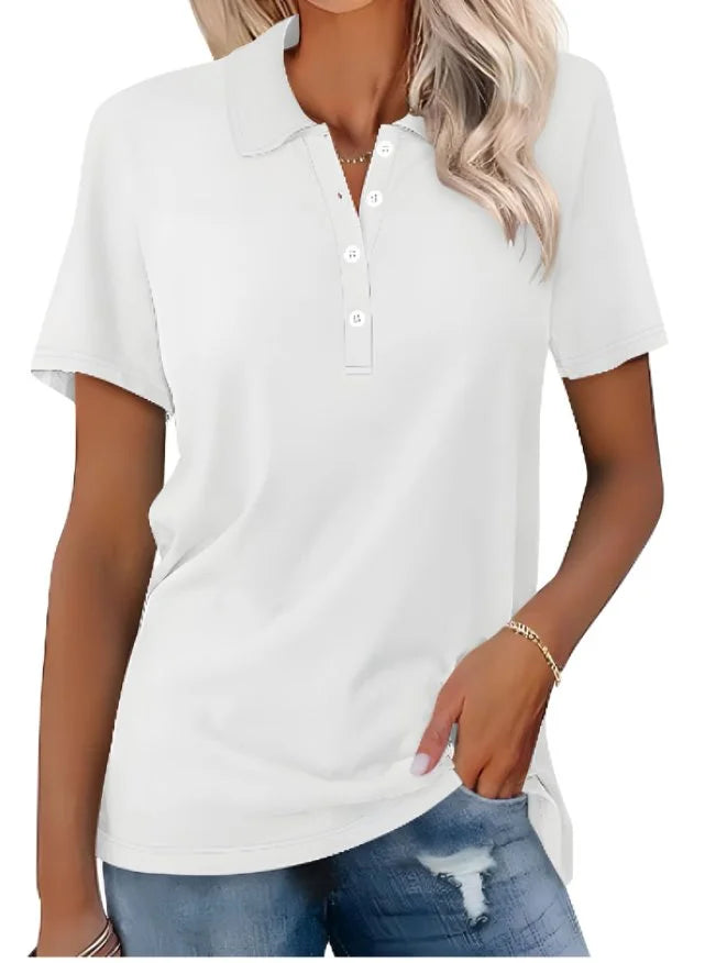 Everyday comfort: Women's short sleeve collared polo top, versatile for office & leisure.