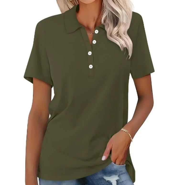 Elegant women's collared polo shirt, short sleeve for a chic, comfortable everyday look.