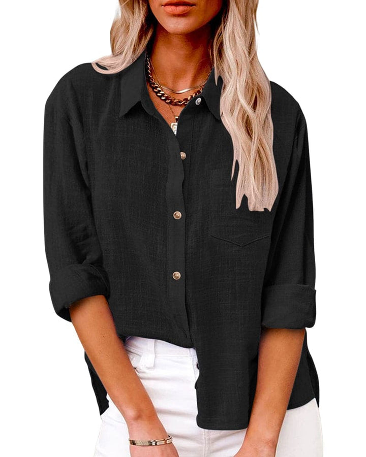Relaxed fit women's long sleeve blouse, a casual elegant pocket top perfect for spring autumn.