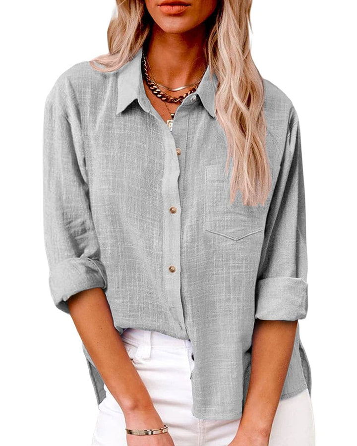 Chic women's long sleeve pocket top, perfect for spring autumn with a relaxed, comfortable fit.