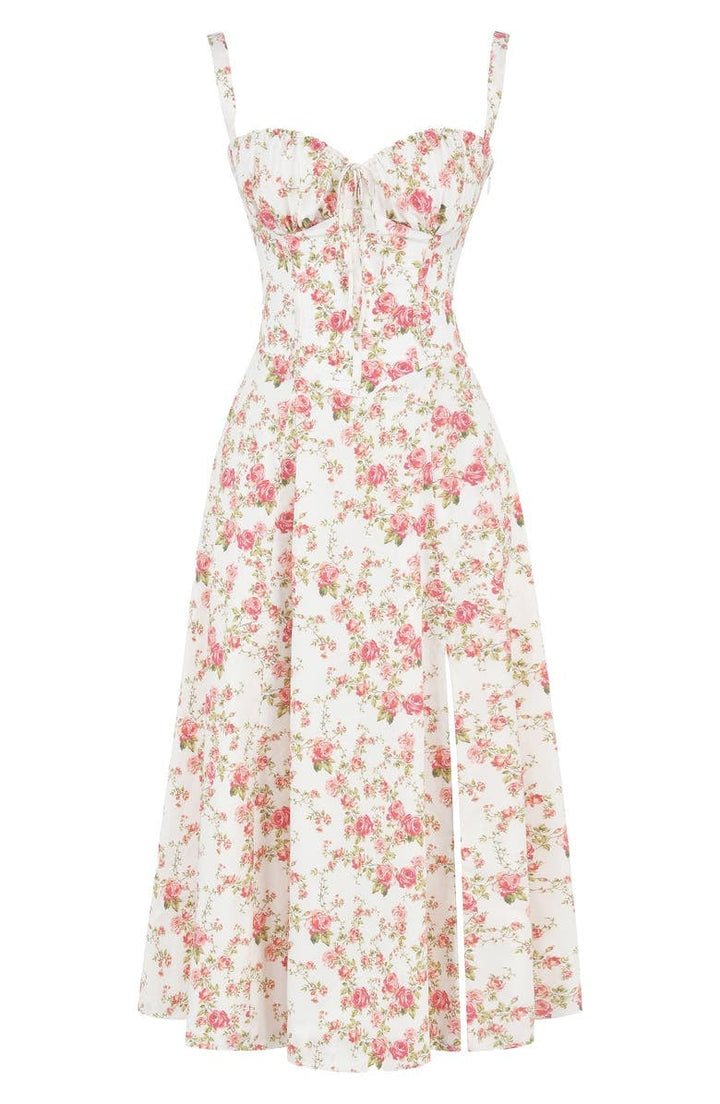 Elegant women's midi dress, floral print, perfect for spring parties and fashion.