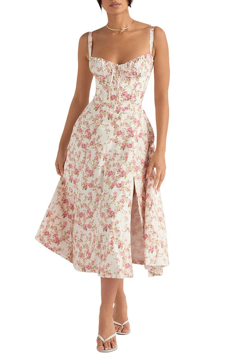 Women's vibrant floral casual midi dress, ideal for spring and summer everyday wear.