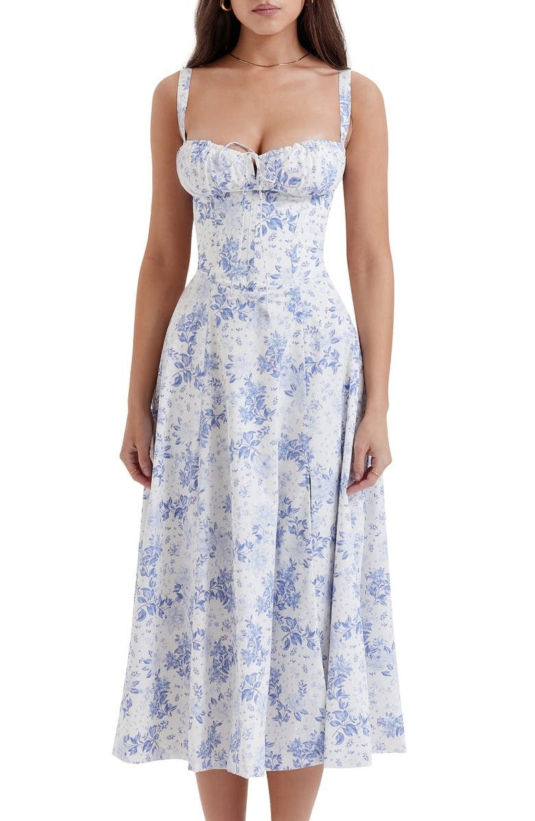 Elegant women's spring floral midi dress, a vibrant fashion statement for any party.