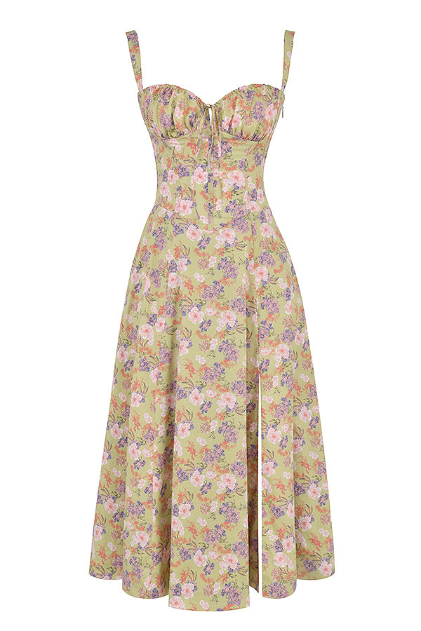 Women's vibrant floral midi dress, elegant choice for spring and summer parties.