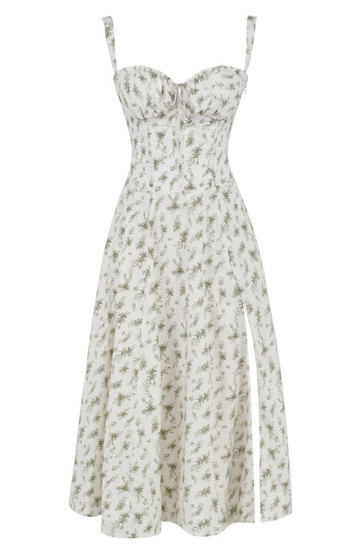 Women's elegant spring midi dress, floral print, ideal for casual and party settings.