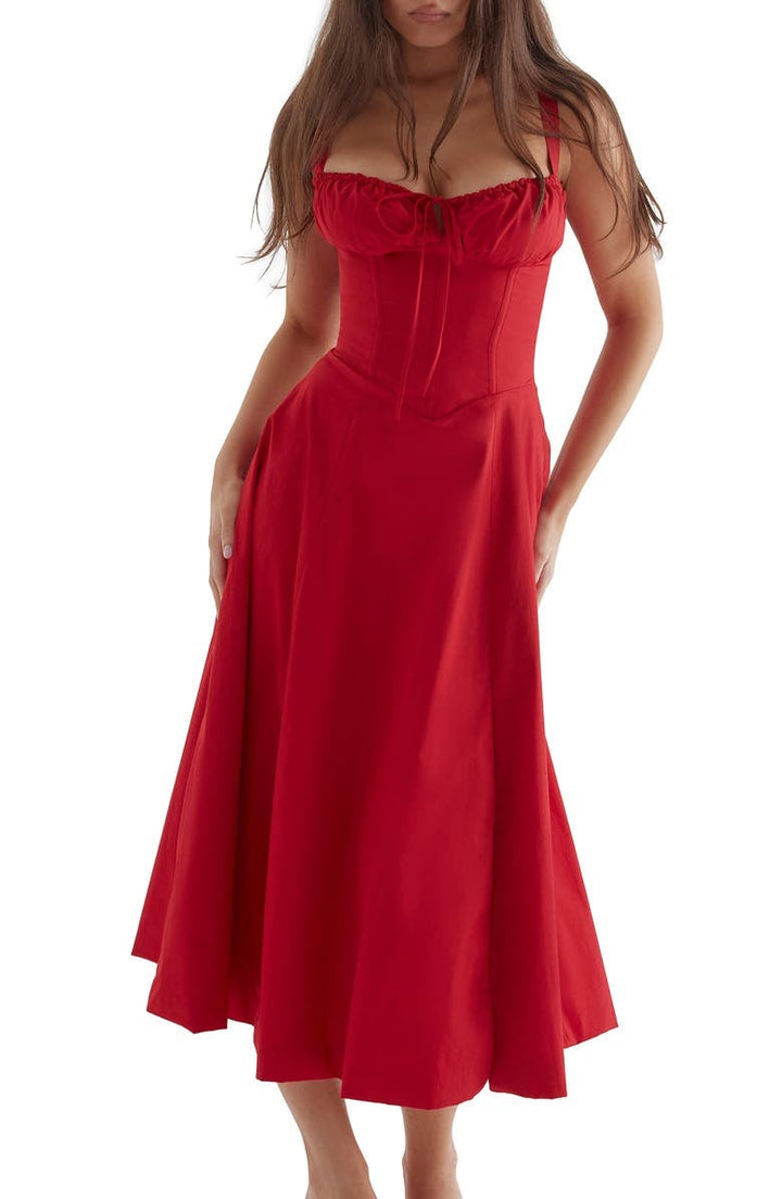 Women's summer floral midi dress, vibrant colors, suitable for casual or elegant events.
