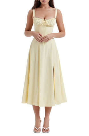 Women's party floral midi dress, elegant design, vibrant spring & summer fashion.