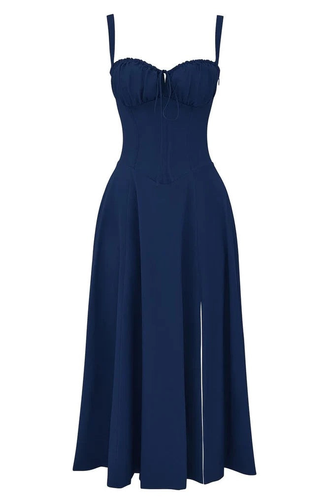 Sweetheart bustier floral midi dress, women's elegant spring/summer casual wear.