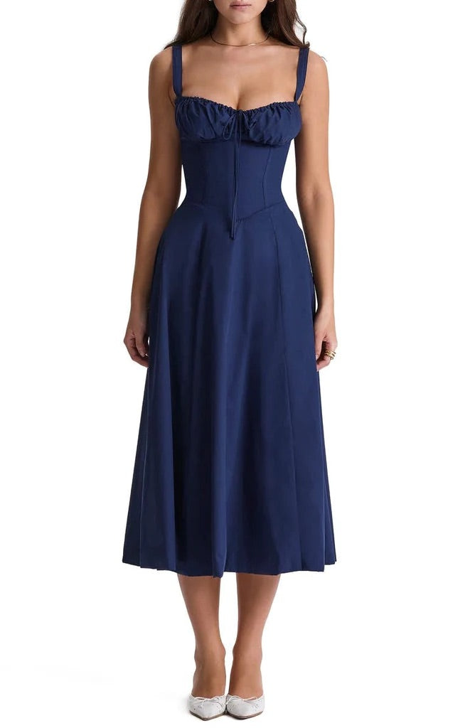 Vibrant floral print women's midi dress, ideal for elegant spring parties & casual days.