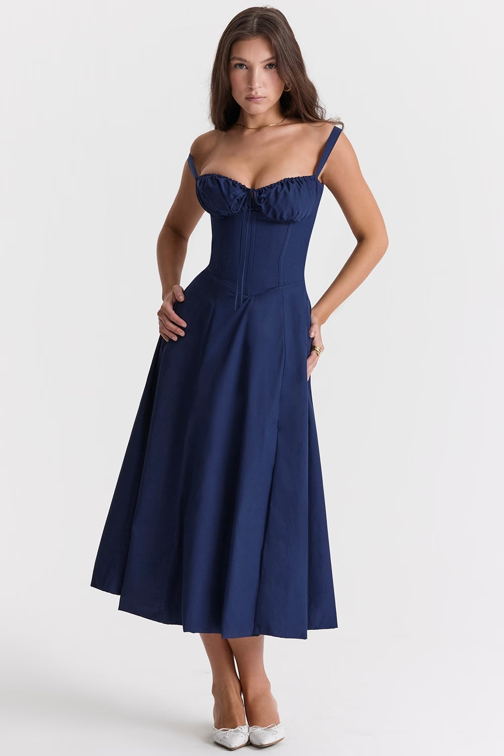 Women's spring floral midi dress, elegant and vibrant, suitable for various occasions.