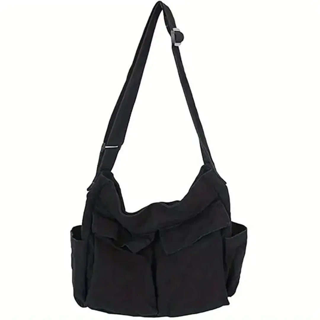 Women's vintage canvas crossbody tote bag with multi-pockets. Durable, casual shoulder handbag.