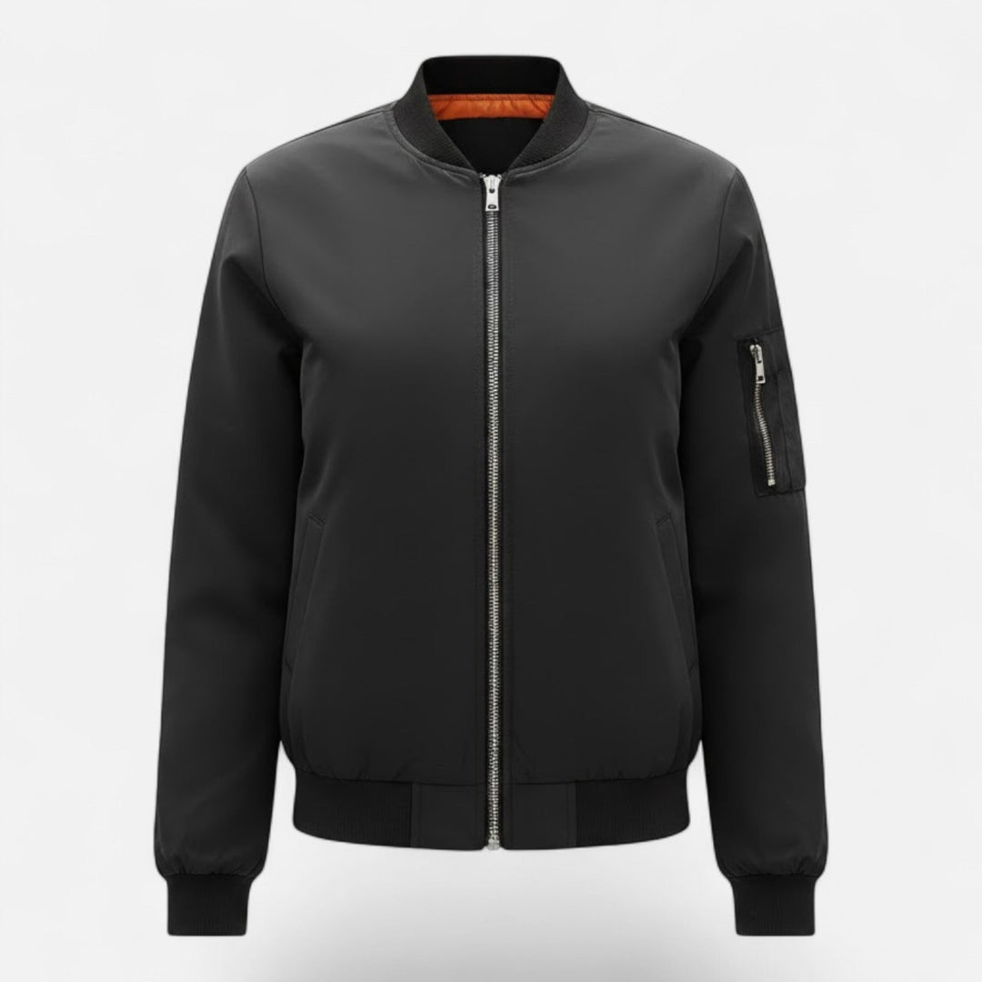 Women's vintage-inspired zip bomber jacket in classic black