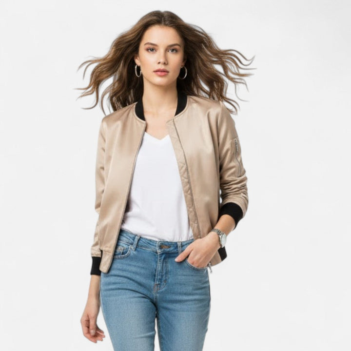 Everyday wear solid color bomber jacket for women's casual style