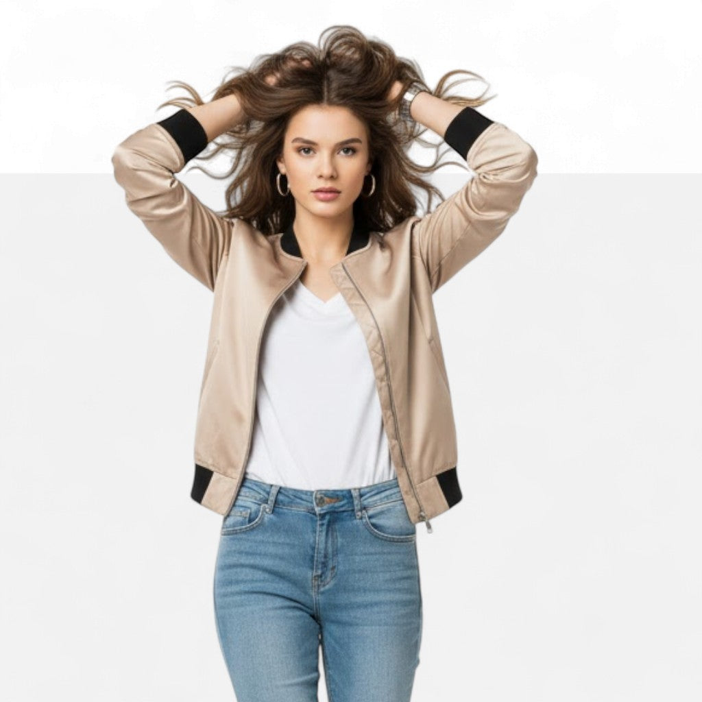 Sporty yet stylish women's zip bomber jacket for spring