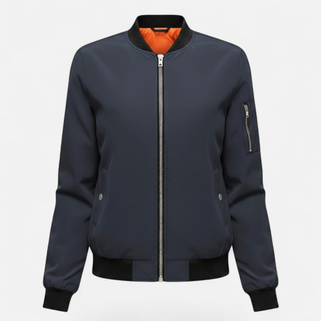 Elegant minimalist bomber jacket for women's casual wardrobe