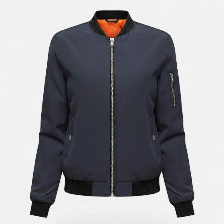 Elegant minimalist bomber jacket for women's casual wardrobe