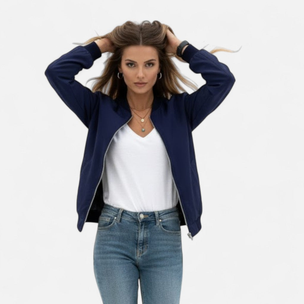 Cool casual outerwear: women's solid color bomber jacket