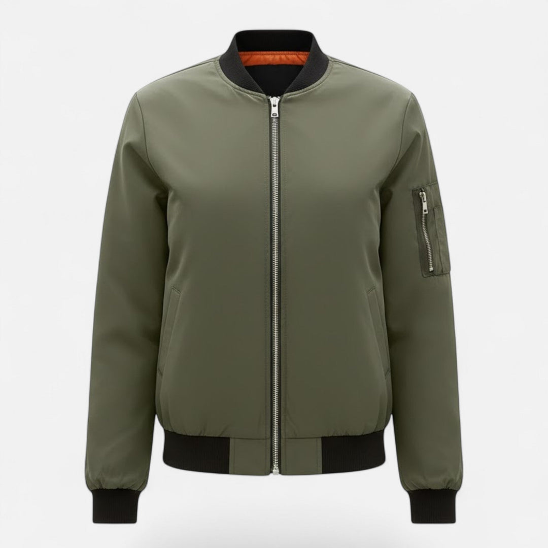 Minimalist women's outerwear, a versatile spring bomber jacket