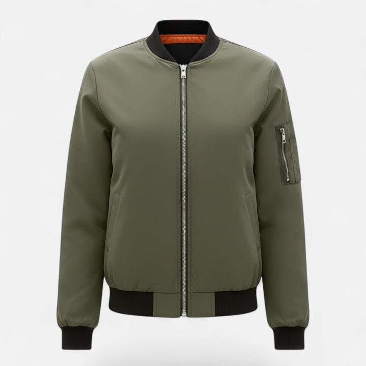 Minimalist women's outerwear, a versatile spring bomber jacket