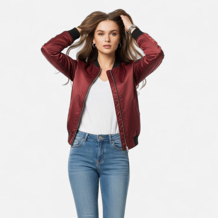 Versatile solid color bomber jacket, perfect for layering