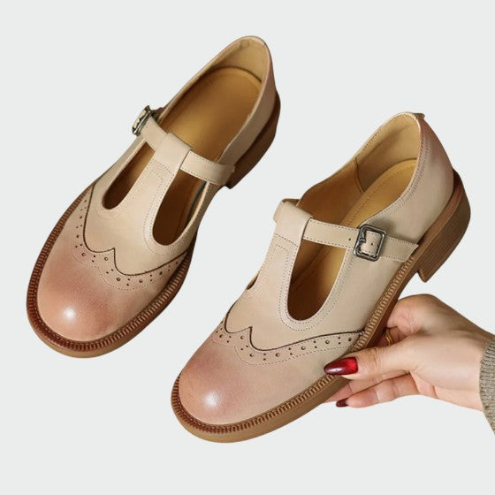 Brown classic Mary Jane strap shoes for women, offering comfortable everyday wear with a touch of vintage style.