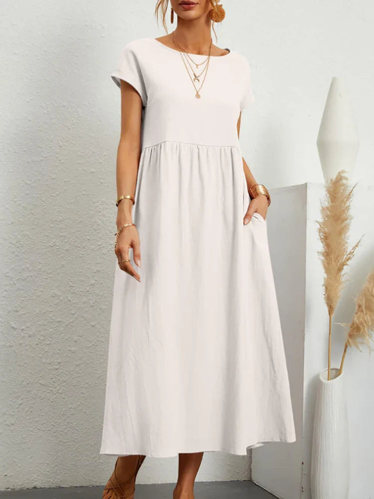 Women's vintage O-neck casual dress, perfect for summer and everyday wear.