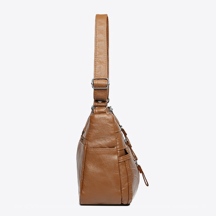 Women's relaxed shoulder bag. Vintage style everyday handbag, also functions as a crossbody bag.