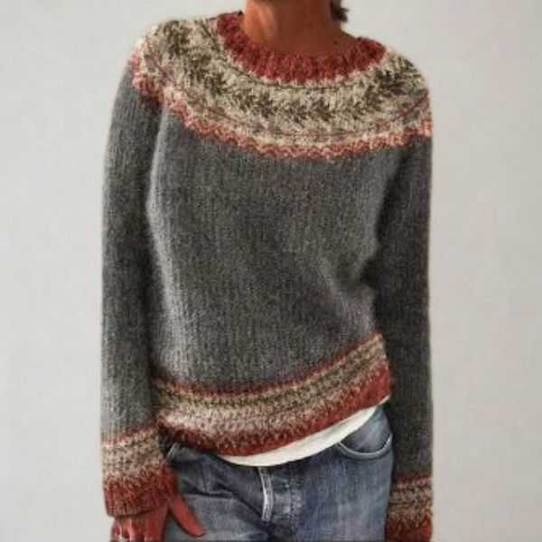Cozy women's retro aesthetic sweater, a comfortable vintage style knit top for autumn everyday fashion.