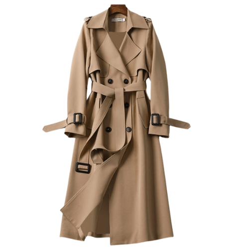 Elegant women's modern classic trench coat, perfect vintage style outerwear for autumn and winter fashion.