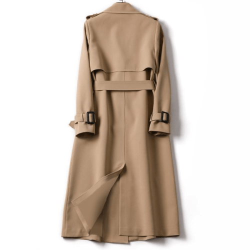 Women's elegant midi trench coat in vintage style, a classic jacket suitable for autumn and winter fashion.