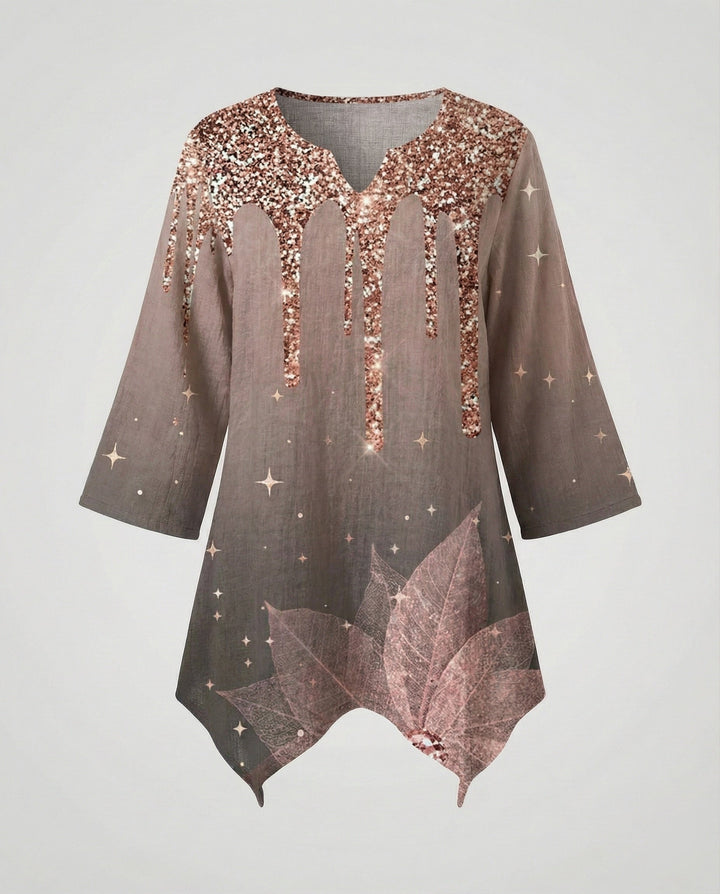 Effortless elegance in this women's vintage V-neck long sleeve top, perfect for any occasion.