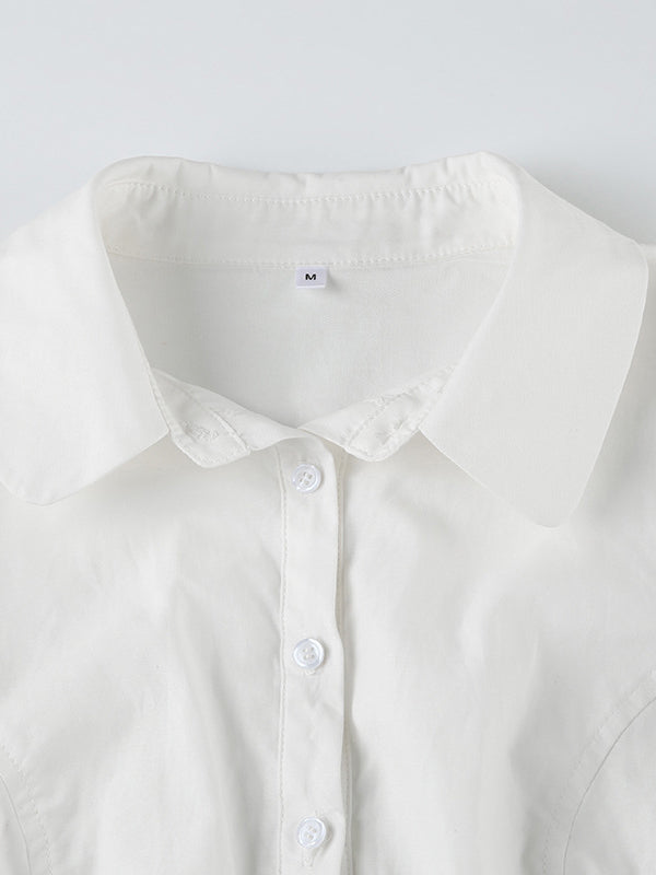 Slim fit vintage V-neck white top, showcasing short sleeve design