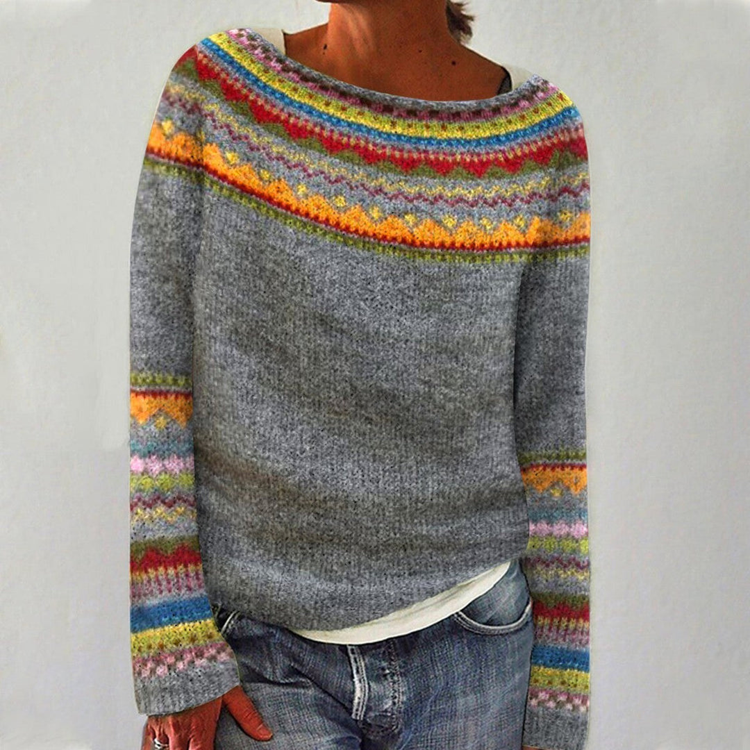 Women's vintage winter sweater, a cozy pullover with long sleeves for cold days. Warm knit & stylish comfort.