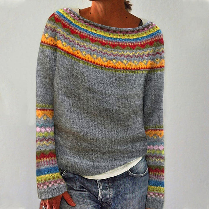 Women's vintage winter sweater, a cozy pullover with long sleeves for cold days. Warm knit & stylish comfort.