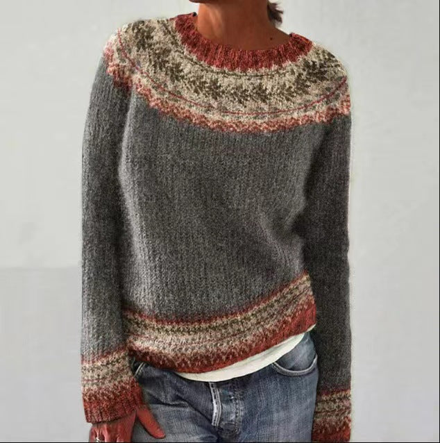Women's vintage fashion apparel: a cozy winter sweater. Warm knit long sleeve pullover, stylish & comfortable.
