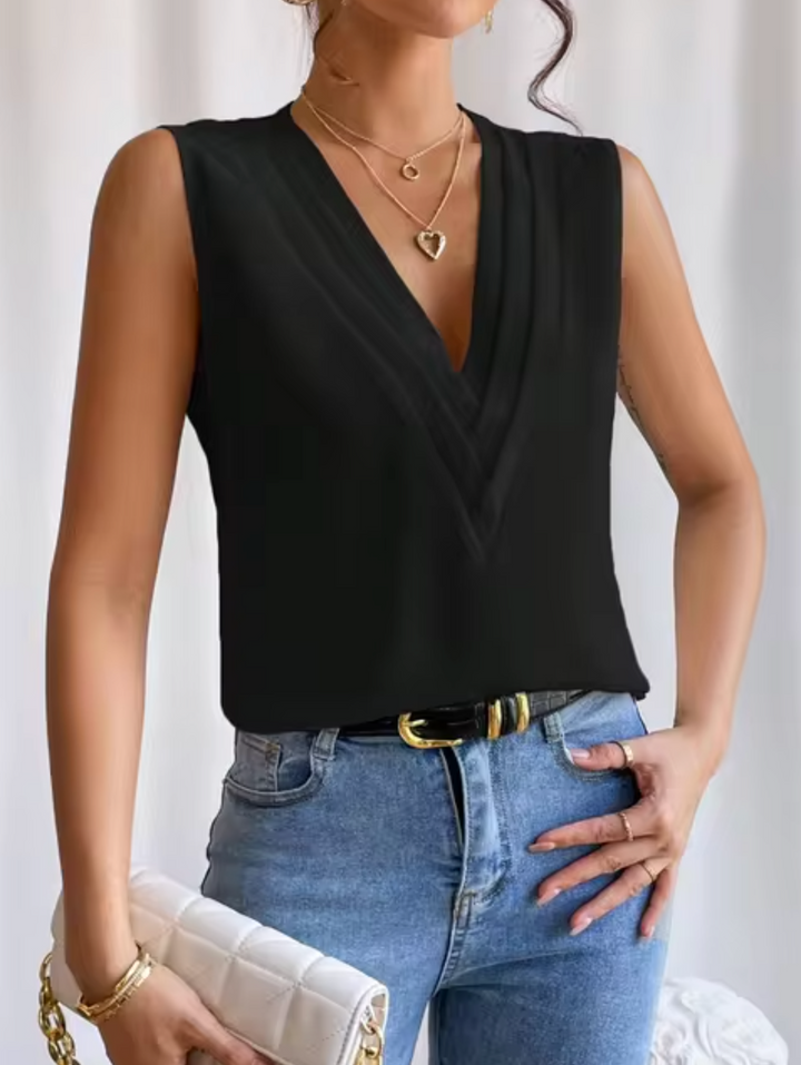 Chic and comfortable sleeveless V-neck top for women, a versatile addition to any wardrobe.