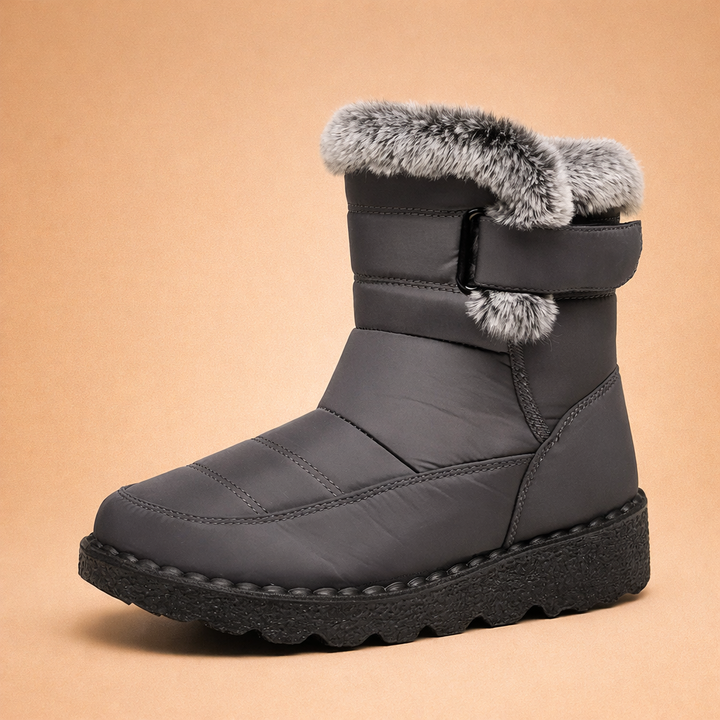 Elegant women's warm lined snow boots, offering cozy footwear for cold weather & winter fashion.