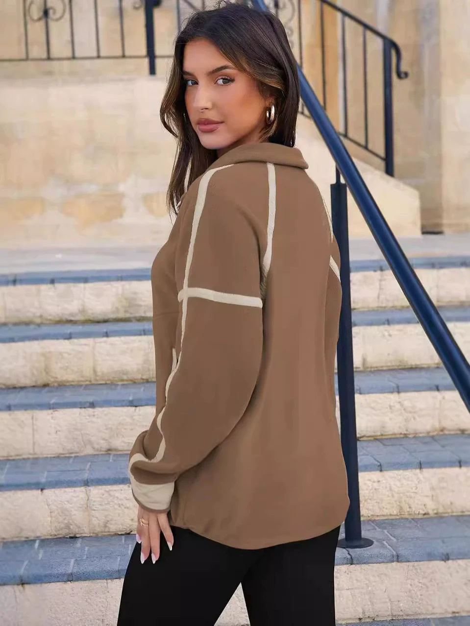 Warm & stylish women's quarter-zip pullover. Soft, long sleeve, cozy top for casual everyday fashion.