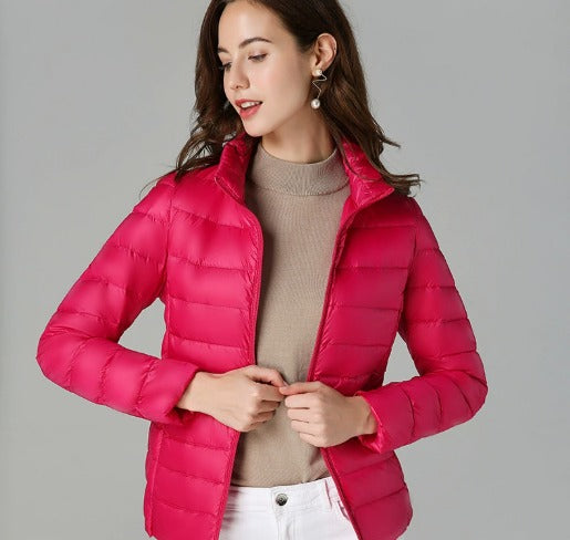 Stylish women's quilted puffer jacket, long sleeve winter coat for fashion-forward everyday wear.