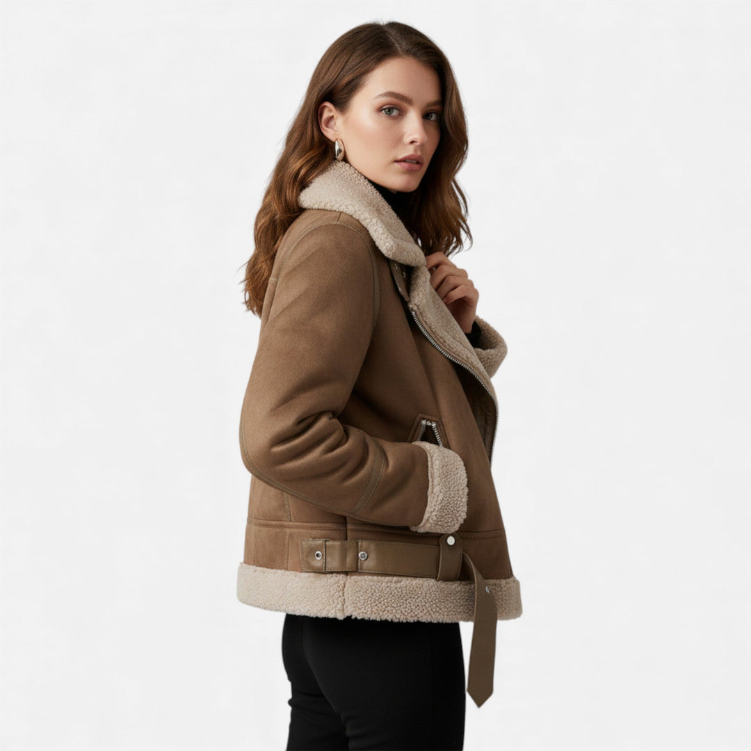 Elegant women's suede lapel coat, perfect for stylish winter outerwear.