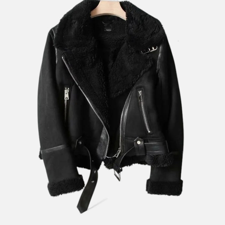 Stylish lapel suede jacket for women, ideal for elegant fall and winter outfits.