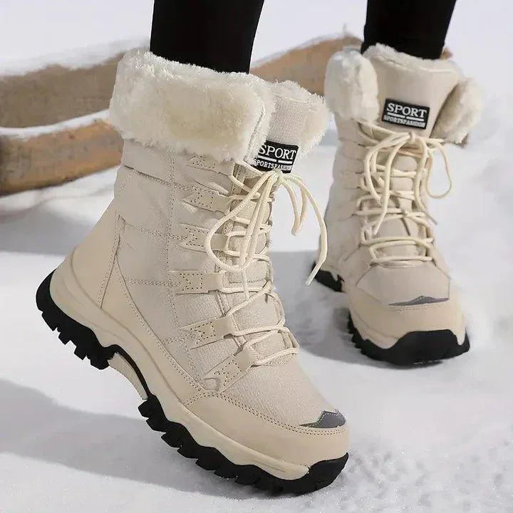 Women's warm waterproof fur-lined winter boots for snow & cold weather. Comfortable quilted lace-up design.