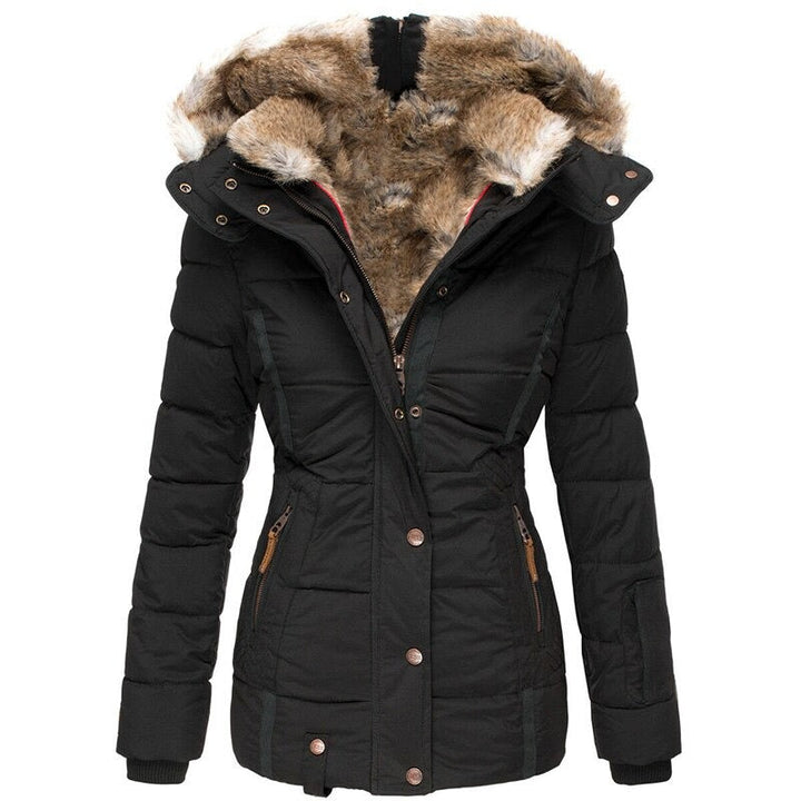 Women's warm waterproof insulated winter coat, perfect for cold weather. Stylish longline design.