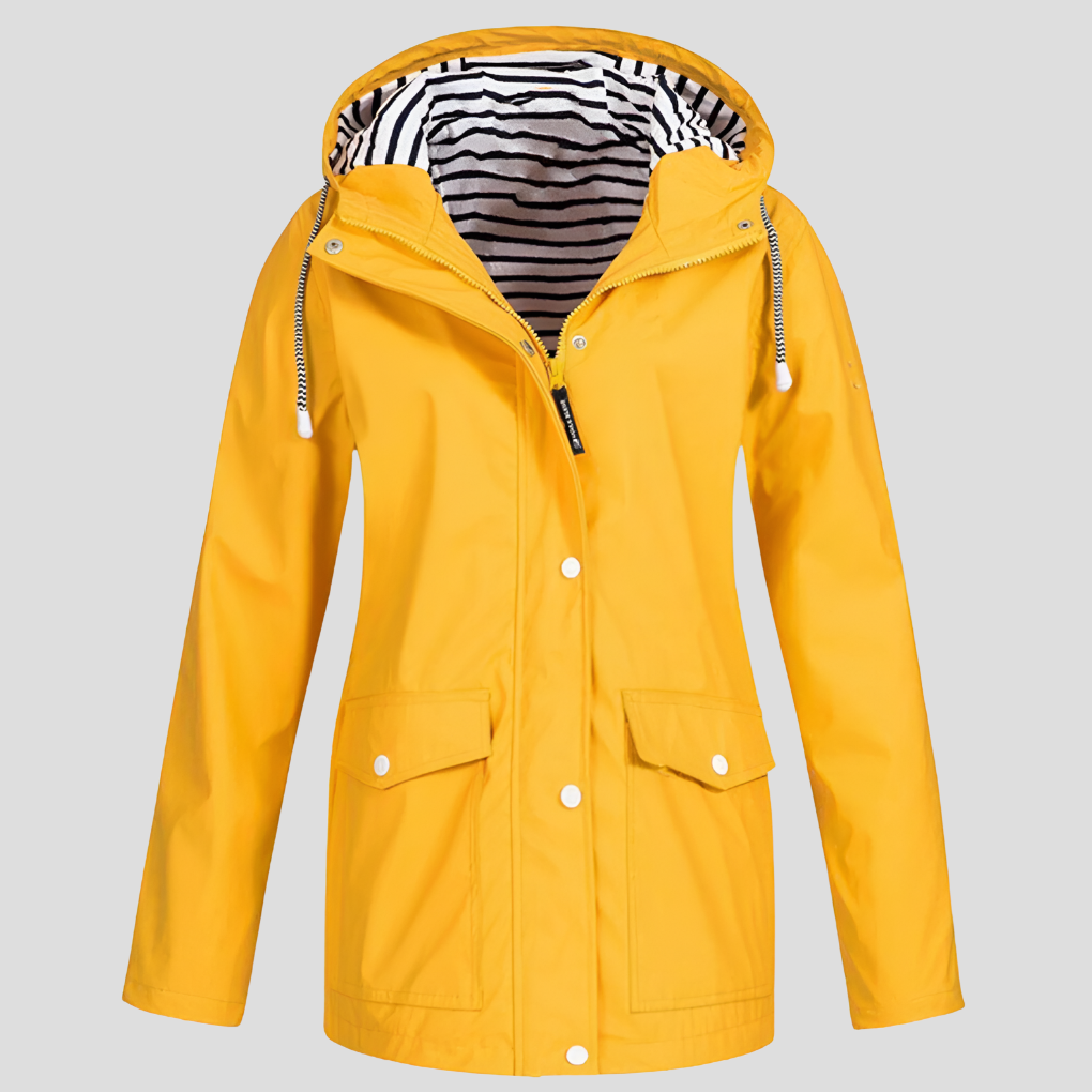 Women's water-resistant hooded jacket, perfect for outdoor adventures and hiking.