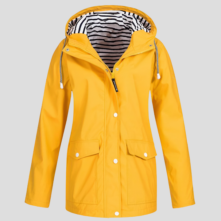 Women's water-resistant hooded jacket, perfect for outdoor adventures and hiking.