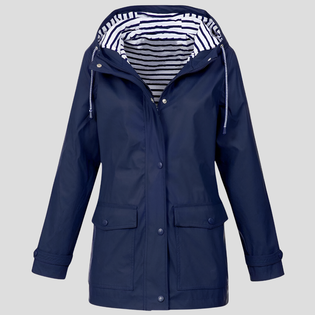 Stylish hooded jacket for women, designed for durability and outdoor activities.