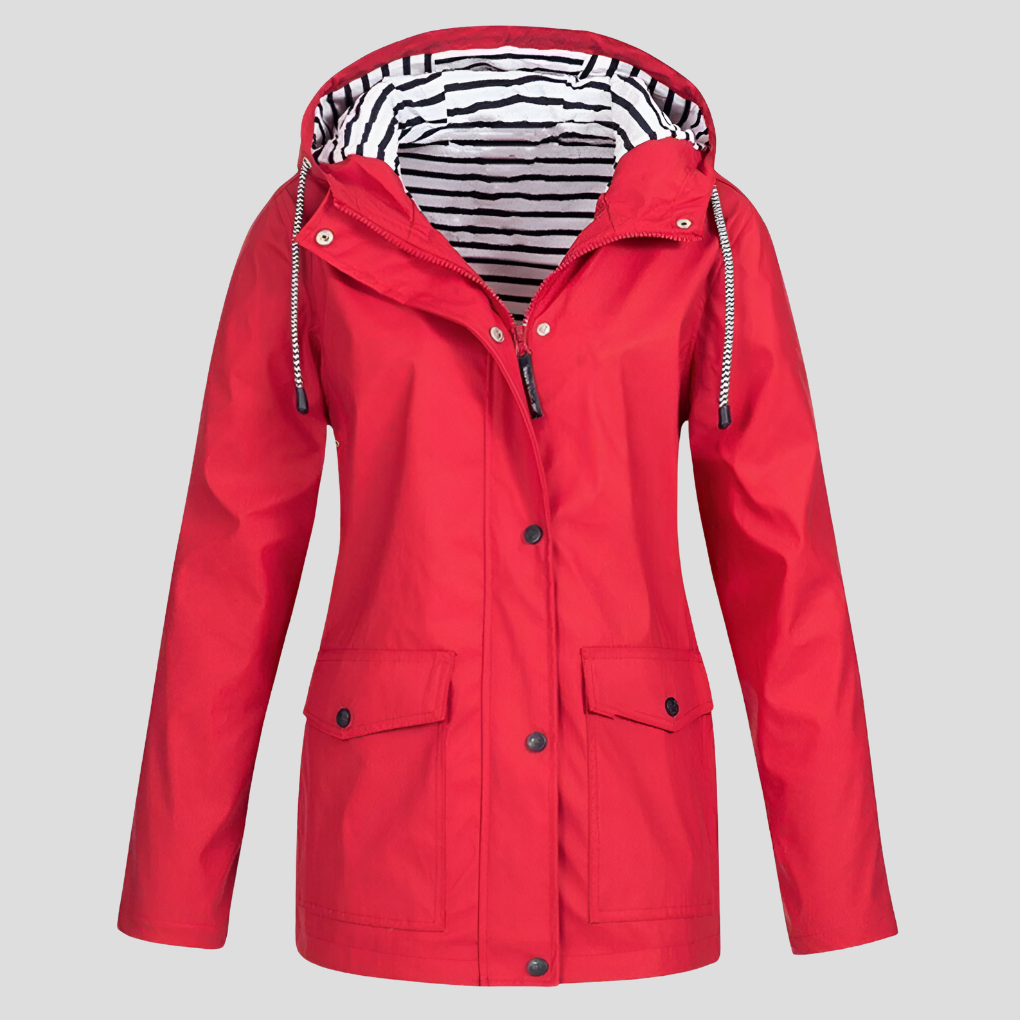Compact and lightweight travel jacket for women, offering water resistance.