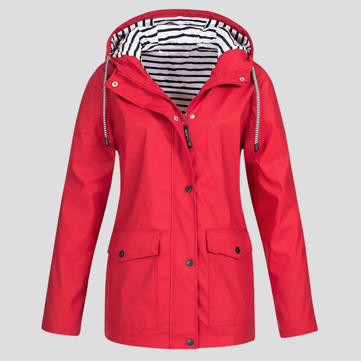 Compact and lightweight travel jacket for women, offering water resistance.