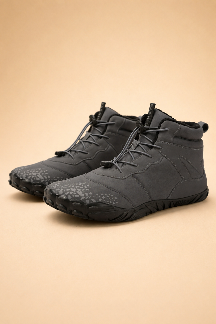 Yellow women's waterproof barefoot winter boots, cozy and comfortable minimalist footwear.